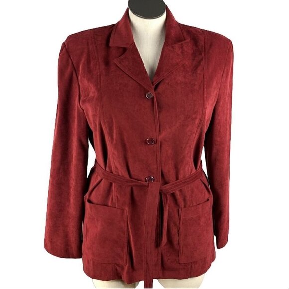 Briggs womens blazer size L red ultra suede career with pockets vintage 90s - Picture 10 of 10